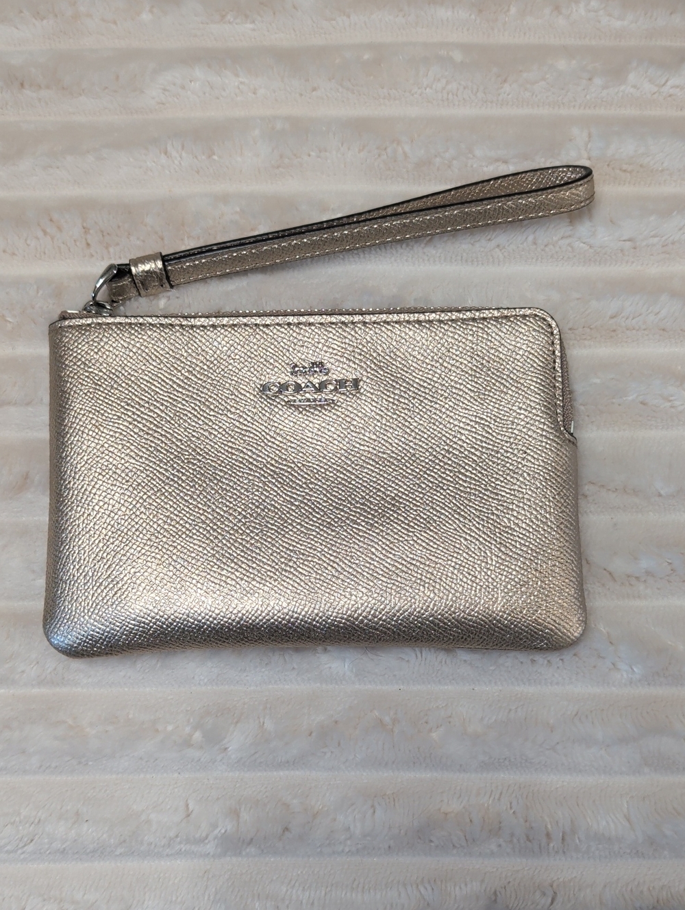 Coach Metallic Pewter Leather Wristlet